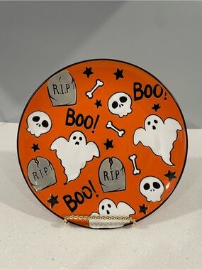 Halloween Ghost Skull Tombstone “BOO!” Decorative Plate – 8.5”